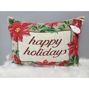 NEW‎ Vintage Christmas Tapestry Rug Throw Pillow Poinsettia Floral Grandma retro